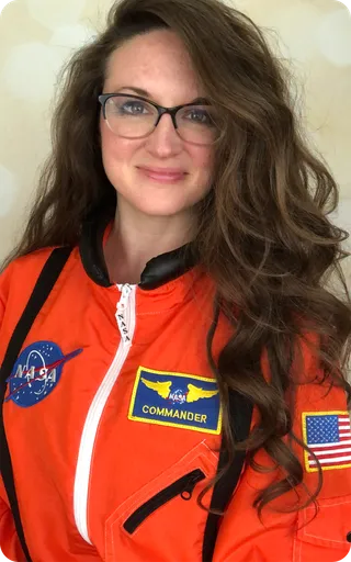Astronaut character in space suit costume