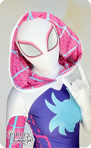 Ghost Spider superhero character in white and black spider costume